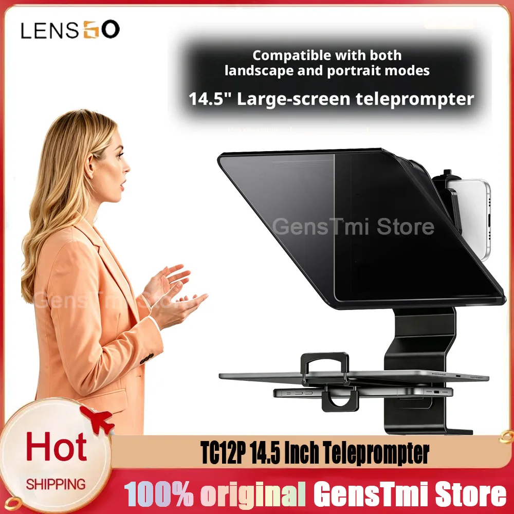 LENSGO TC12P Portable Teleprompter 14.5 Inch Big Screen Prompter for Camera Phone iPad For Live Broadcast Speech Vlog