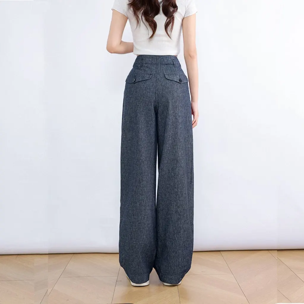 

Women's High-Waisted Wide-Leg Jeans Cotton Linen Summer Thin Soft Cool Loose Straight Extra Long Lazy Relaxed Fit