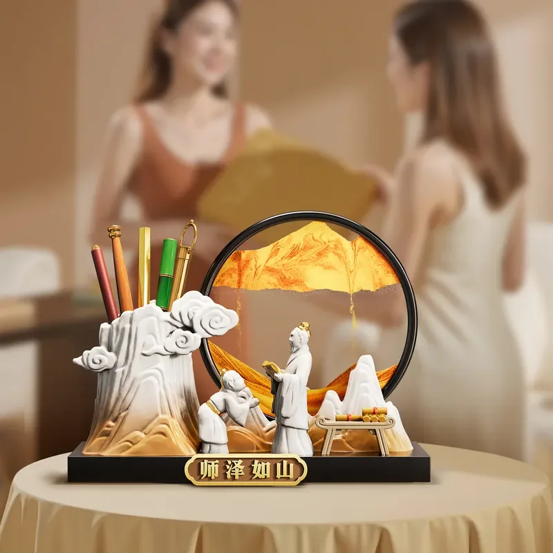 Creative Quicksand Painting Pen Holder Teachers Day Gift Office Desk Decoration Study Desktop Ornament with Gift Box