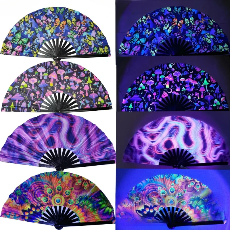 Kung Fu Fan UV Ink Printing Fluorescent Effect Cloth Fan Bamboo Bone Folding Loud Fan Christmas Personal Gifts Bamboo Material