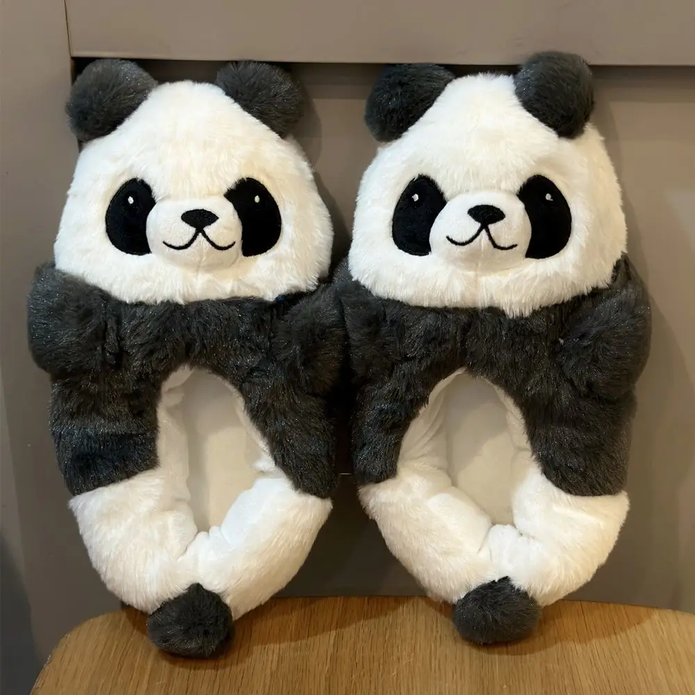 New closed back panda slippers women's winter slides shoes for home warm slipper woman fuzzy floor shoes cuddly animal sliper