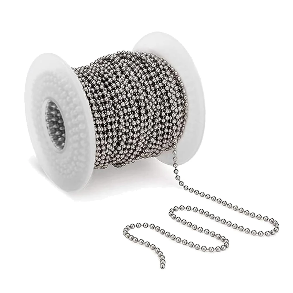 10m Stainless Steel Ball Bead Chains Metal Beaded Pull Extension for DIY Necklace Hanging Dog Tag Jewelry Crafts Making Supplies