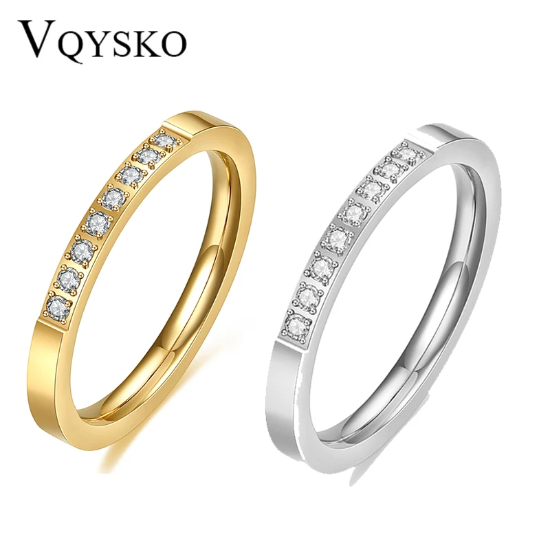 VQYSKO obrączki dla kobiet białe złoto kolor dla kobiet CZ kryształ zaręczynowy Bague damski pierścionek Bijoux