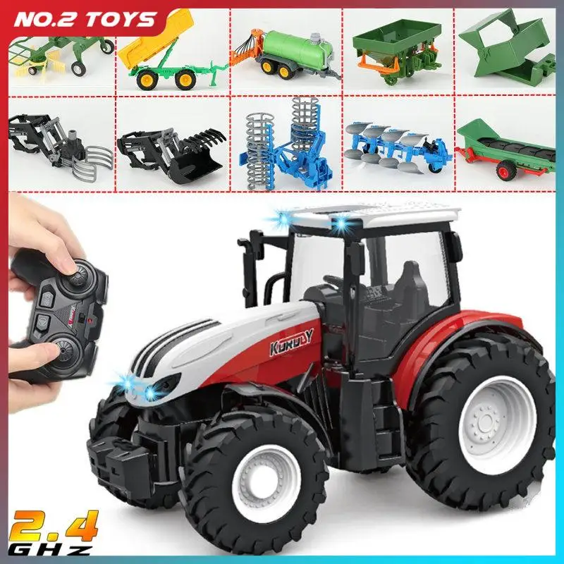 2.4G Remote Control Tractor Trailer with Lights Simulated Gripper Farm Truck Children's RC Farmer Vehicle Car Model Toy for Kids