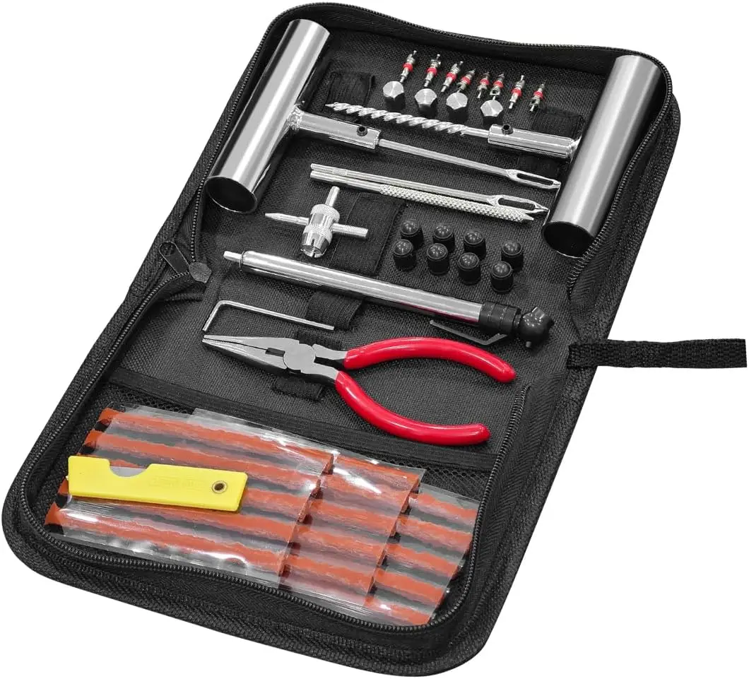 

Heavy Duty Tire Repair Kit, 45PCS Universal Plug Tools for RV SUV Truck Motorcycle Puncture Fix