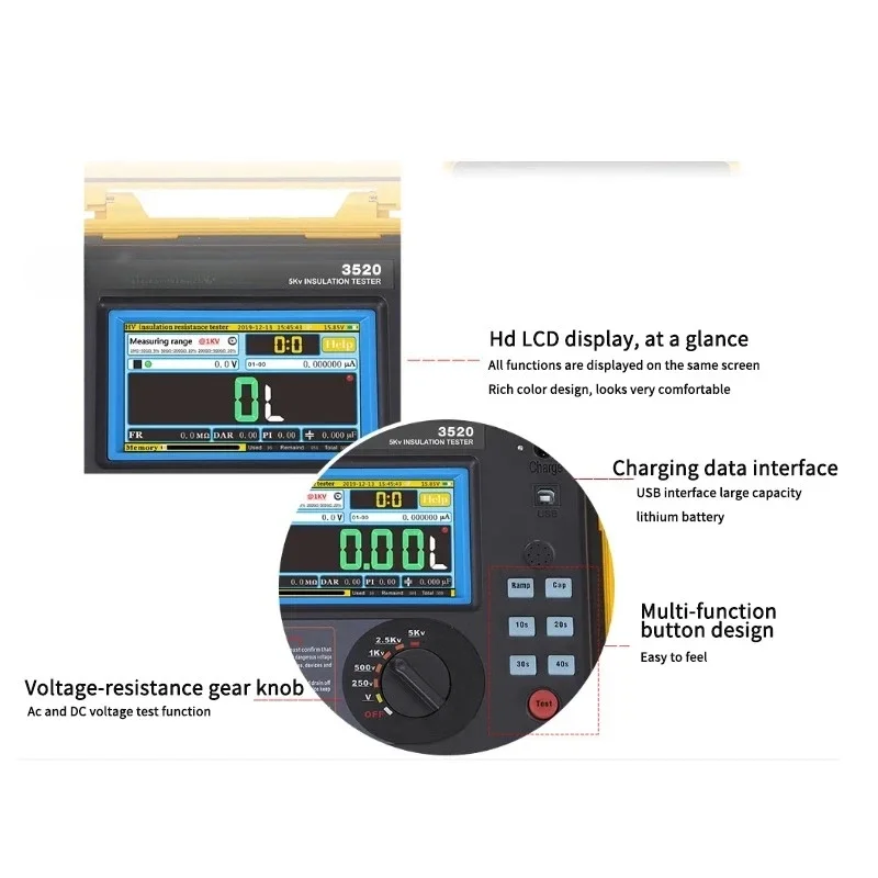 ETCR3500 ETCR3500B High Voltage Insulation Resistance Tester 5KV 10KV 2TΩ/5TΩ HD LCD Display Digital Earth Resistance Multimet