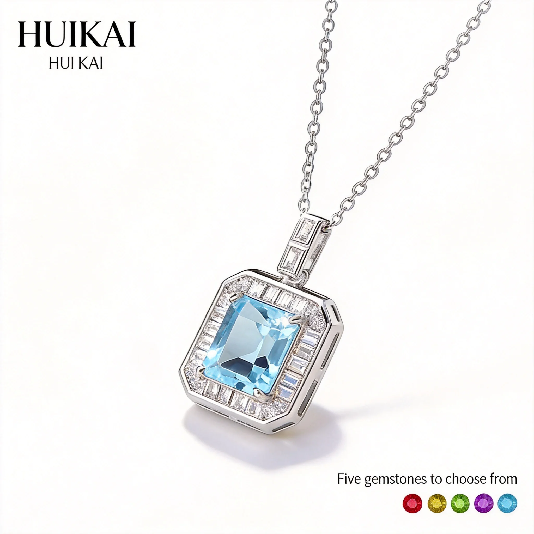 Chinese Style Lucky Blessing S925 Sterling Silver Square Natural Topaz Peridot Pendant Necklace For Women Dainty Clavicle Chain