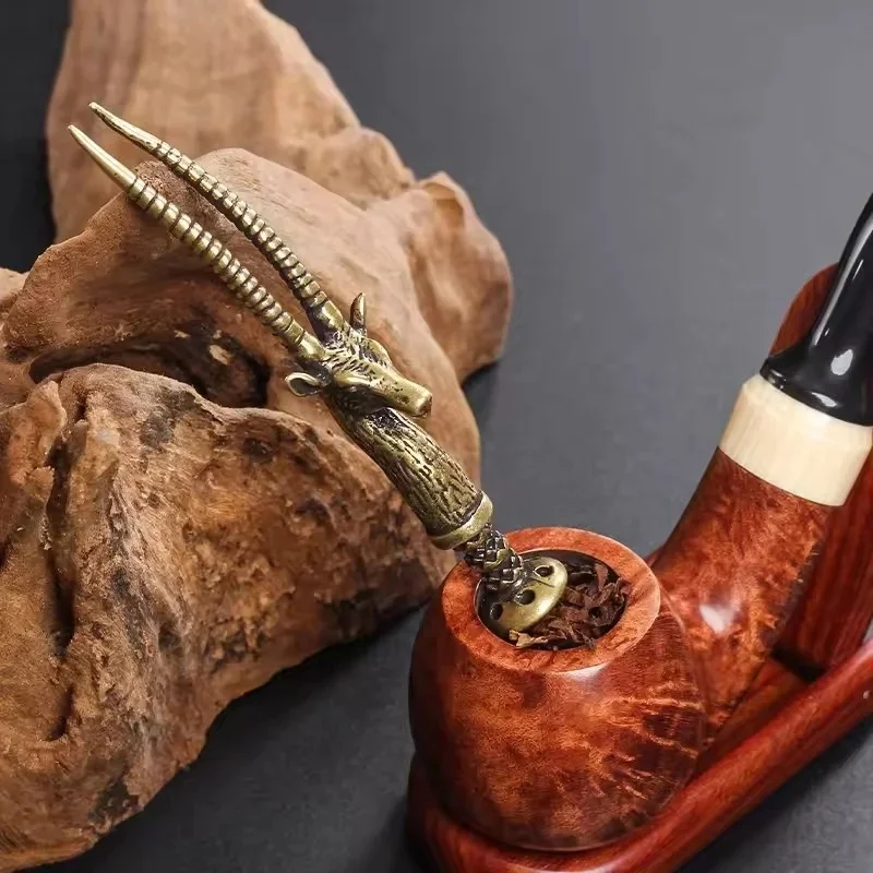Carved Brass Pipe Tamper Heat-Resistant Press Stick, Portable Smoking Pipe Presser Tool Premium Cigarette Smoke Accessories