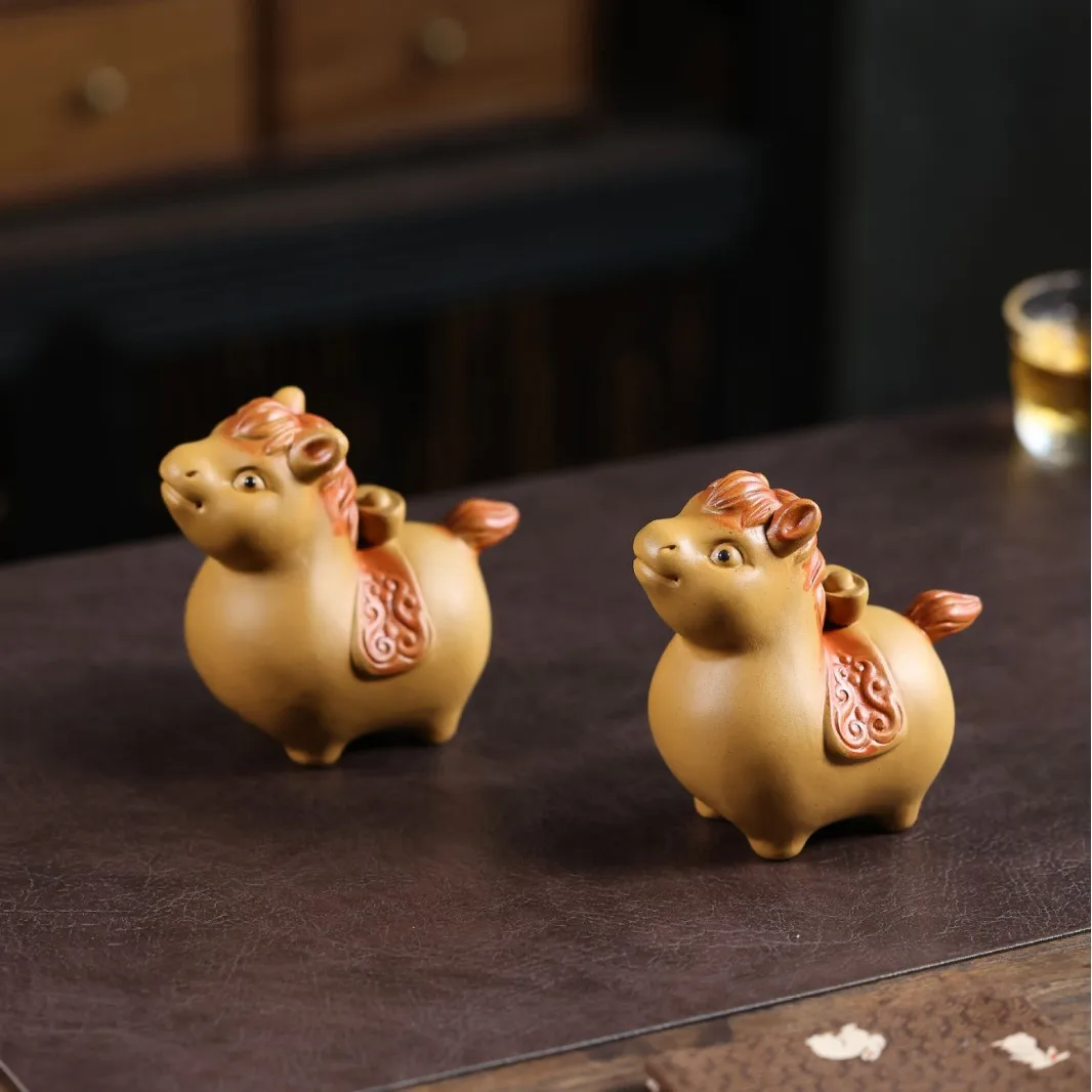Lucky And Cute Little Tang Made Of Purple Clay, A Pet Ornament, Zodiac Horse Toy, Brings Instant Wealth, Small Tea Set Accessory