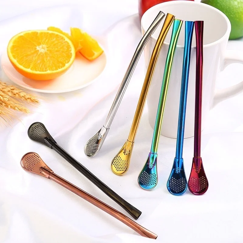 Multi-functional Fashion New Style High-grade Drinking Straws, Healthy Stainless Steel Straws & Stir Bar & Spoons