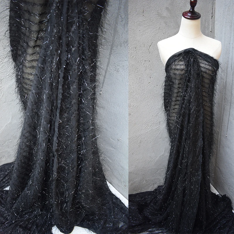 

Полая сетчатая ткань с перьями, перспективная кружевная кисточка, шторы для свадебного платья, дизайнерская ткань, материал для шитья своими руками на метр