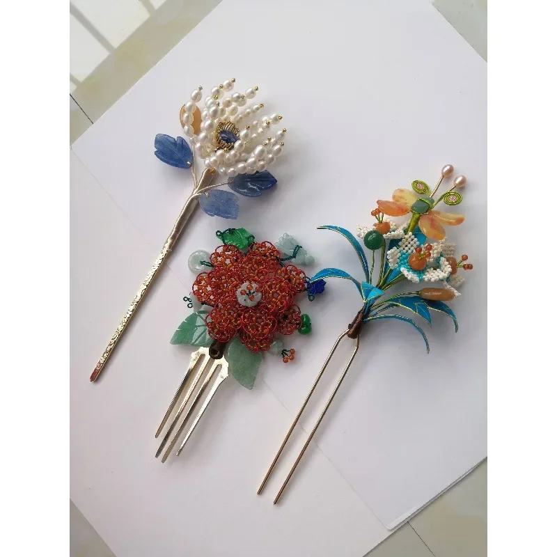 Imitation of the Forbidden City collection of beads and flowers Duobao hairpin Hanfu cheongsam accessories wrapped with flowers