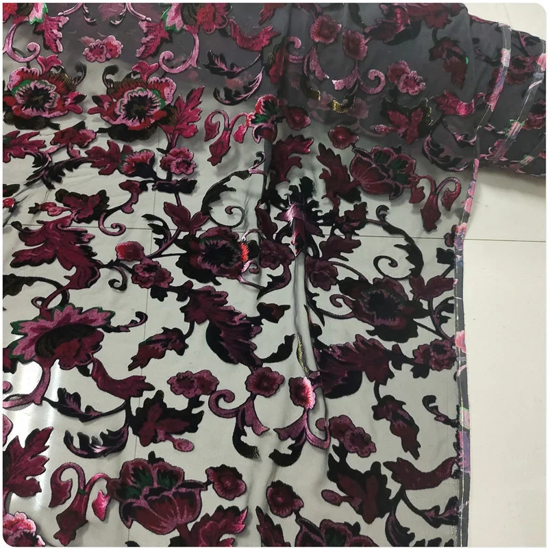 Hollowed Out Silk Velvet Rotten Flower Cloth Cheongsam Dress Shirt Short Sleeve Suspender Clothing Fabric