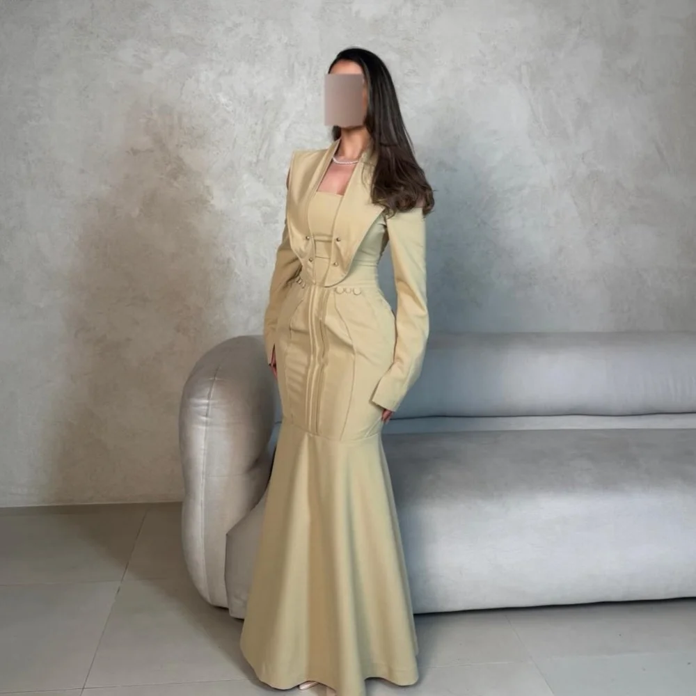Customized Elegant Jersey Pleat Ruffle Trumpet Square Neck Long Bespoke Occasion Prom Dresses Chinese Style