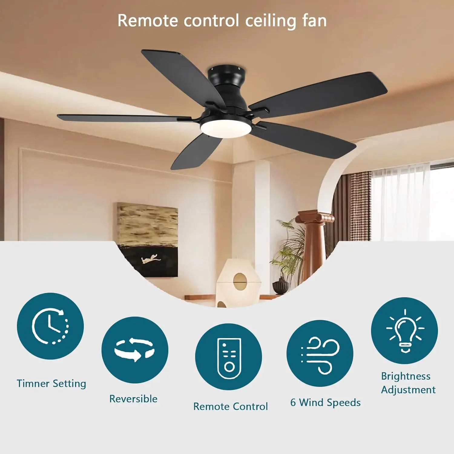 Ceiling Fans With Lights, 52 Inch Low Profile Ceiling Fan With Light And Remote Control, Flush Mount, Dc Reversible Motor,