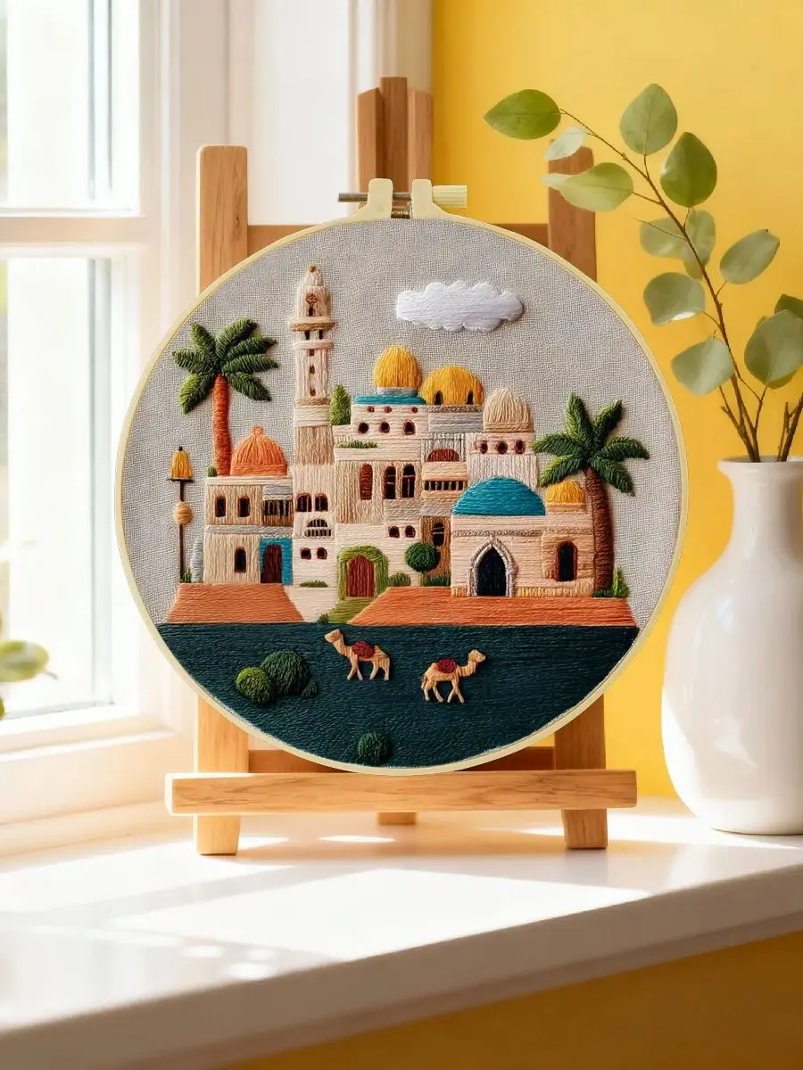 1 Stück 20X20CM/15X15CM 7,87/6,3 Zoll Schloss-Stickerei-Starter-Kit DIY-Kit DIY-Stickerei-Set für Anfänger – Detail 6