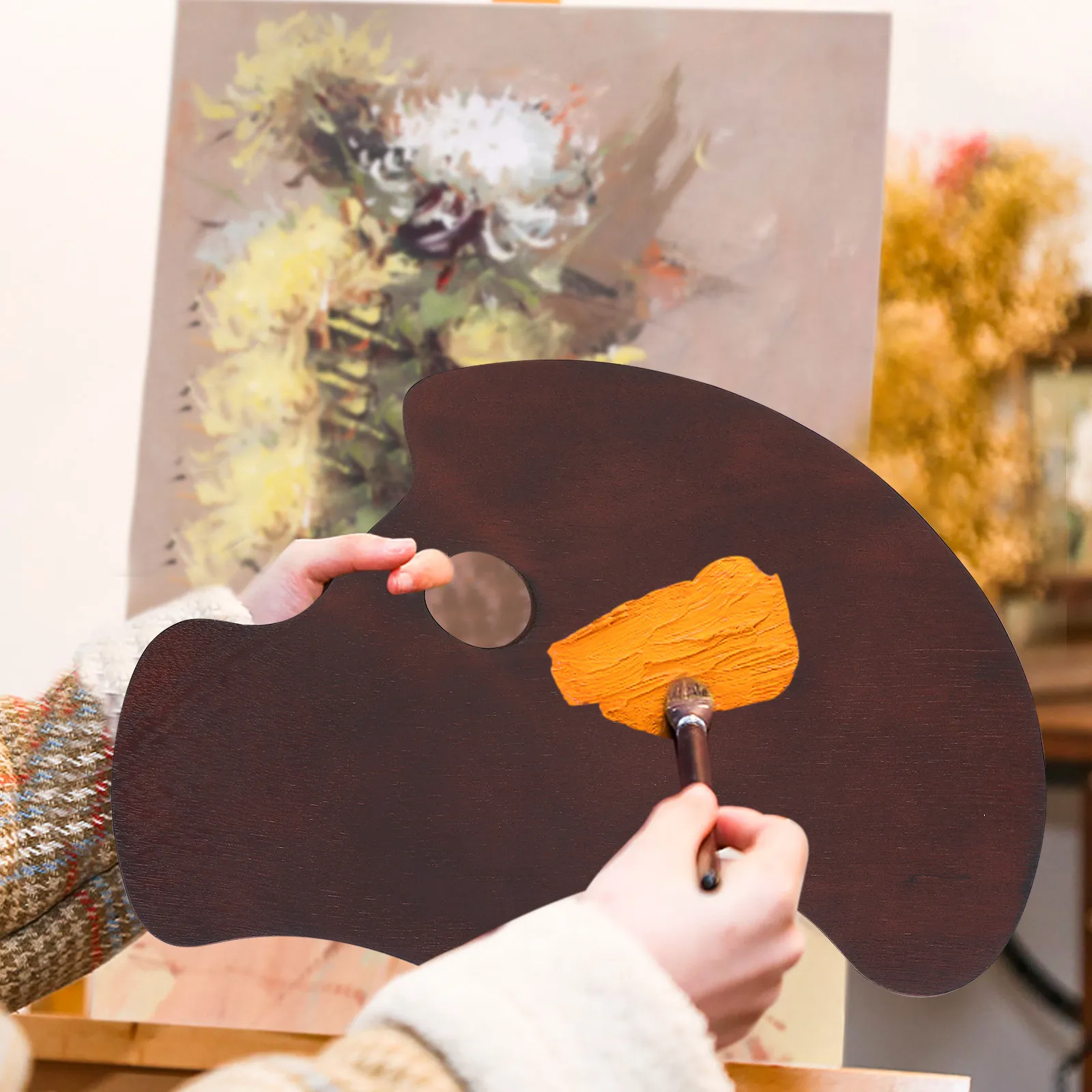 

1 шт. Креативная деревянная тарелка для рисования в ретро-стиле, поднос для смешивания цветов для масляной и акриловой живописи, незаменимые художественные принадлежности