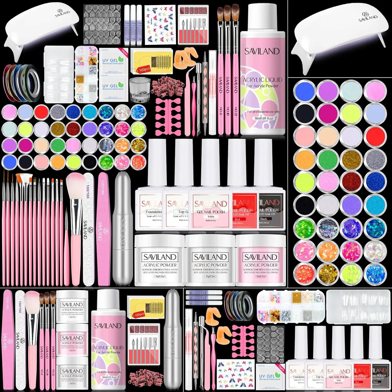 Kit completo de uñas acrílicas con taladro, luz UV, polvos, esmaltes de gel y herramientas para decoración de uñas DIY