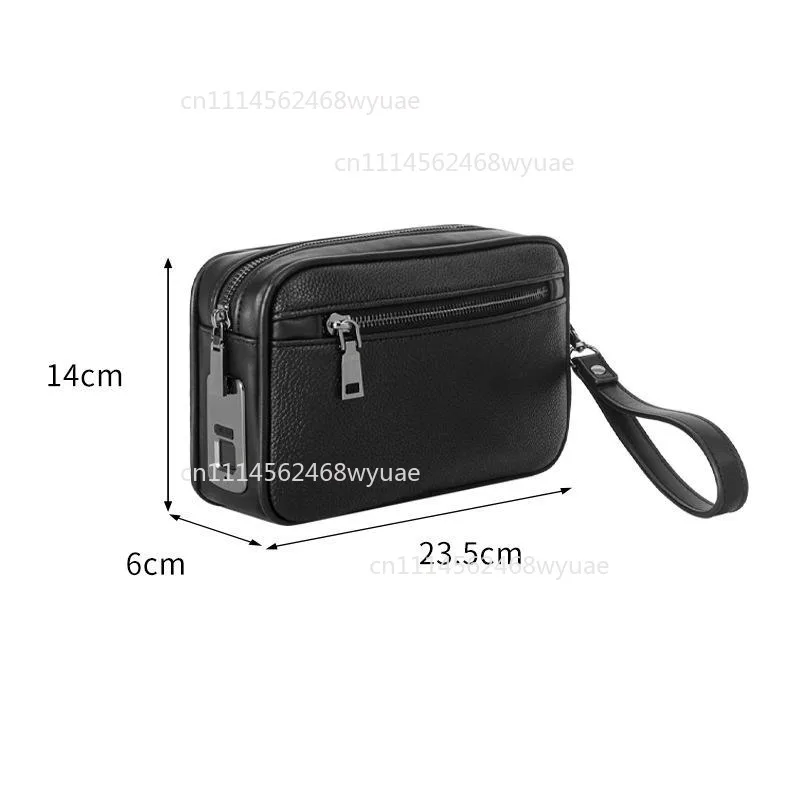 Genuine Leather Fingerprint Lock Men Bag Anti Theft Genuine Leather Wallet Cow Hide Business Clutch Handbag