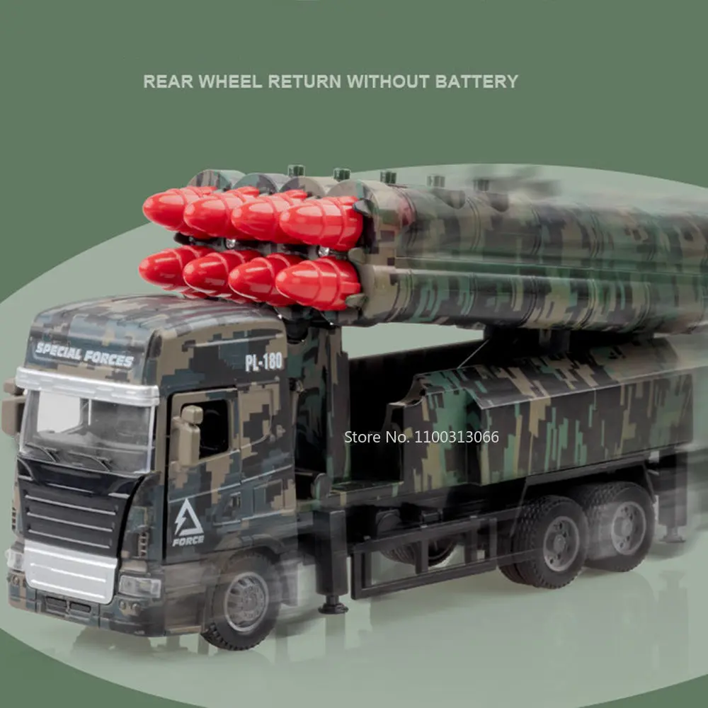 1:32 Simulation Military Missile Rocket Launcher Trucks Diecast Model Toy Vehicle Sound And Light Pull Back Gift Toys For boys