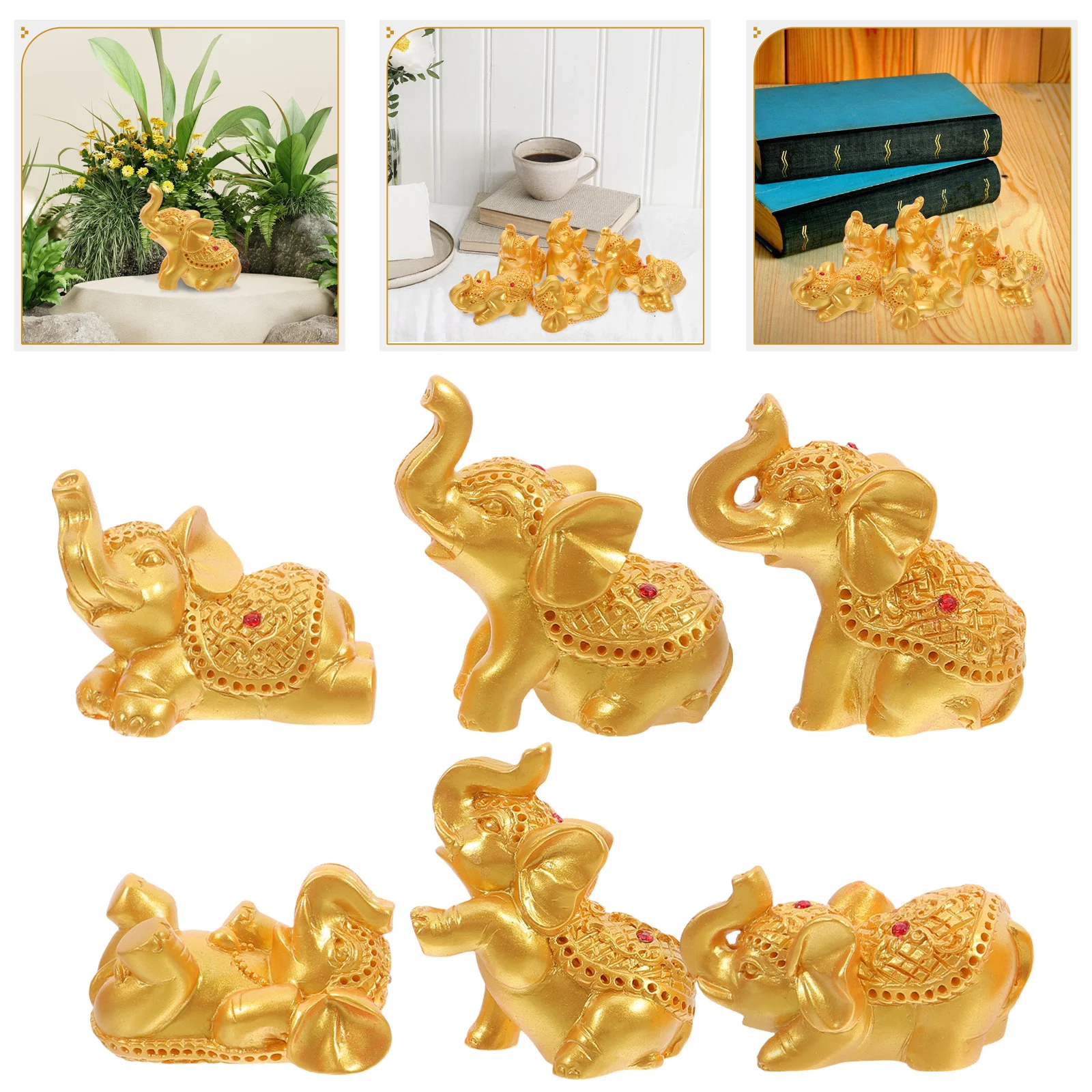 

6Pcs Small Resin Elephant Statues Mini Sculptures for Living Room Decor Feng Shui Lucky Elephant Ornament Feng Shui Statues