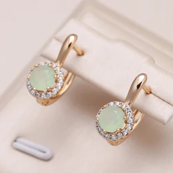 Kinel New Emerald Cut Zircon With 585 Rose Gold Color Drop Earrings For Women Luxury Round Crystal Earrings Wedding Jewelry