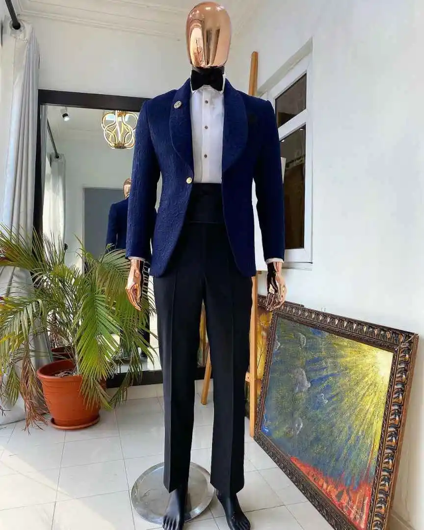 Royal Man Tuxedos Butterfly Jacquard 1 Piece Set Jacket Men Suit Fashion Shawl Lapel One Button Evening Wedding Groom Customized