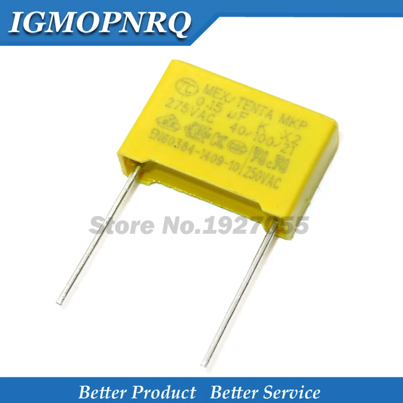 10pcs X2 Safety capacitor 15mm 275VAC 275V 0.022UF 0.047UF 0.1UF 0.15UF 0.22UF 0.33UF 0.47UF 0.68UF 1UF Polypropylene film