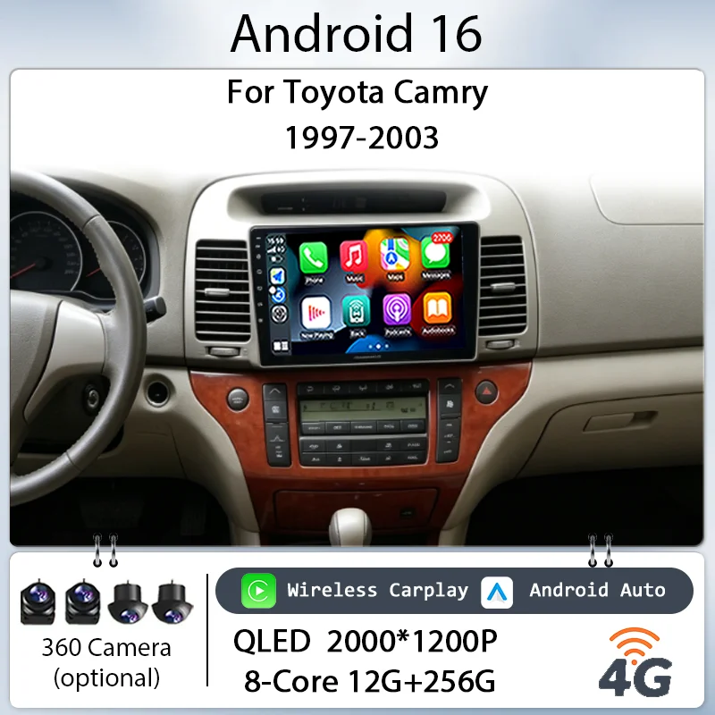 

for Toyota Camry 1997-2003 Car Stereo 9" IPS HD Touch Screen Multimedia Player Android 16 Wireless CarPlay GPS Navi Bluetooth 4G