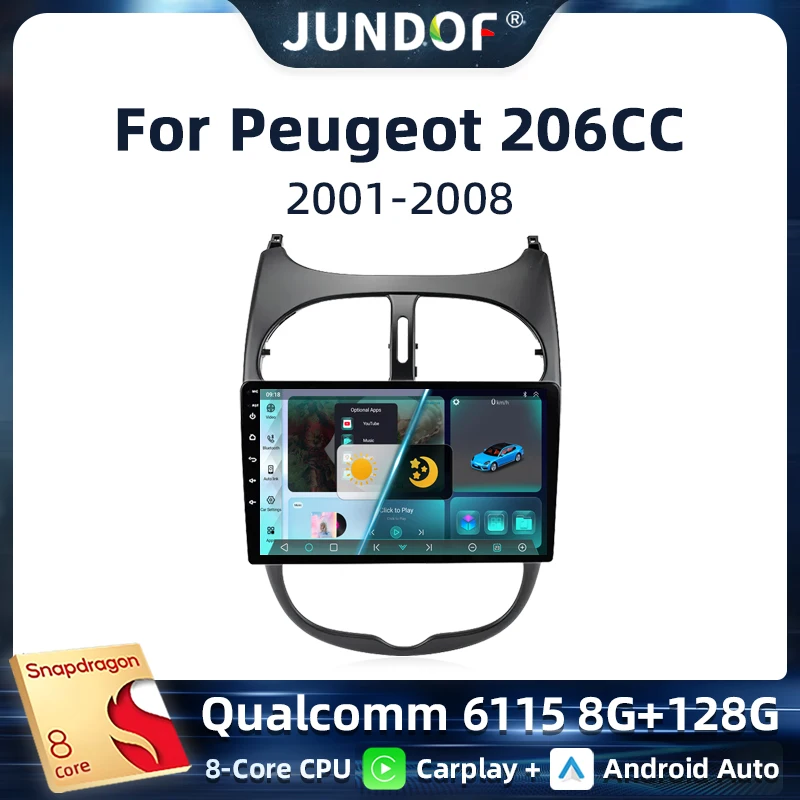 

Car Radio For Peugeot 206 206CC 206SW 2001 - 2008 wireless CarPlay Android 14 Auto car intelligent systems No 2 din 2din DVD