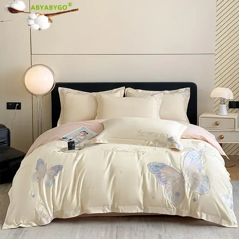 Chic Butterfly Embroidery Bedding Set Luxury 100% Cotton Home Textile Duvet Cover Set 220x240 High End Skin Friendly Bed Sets