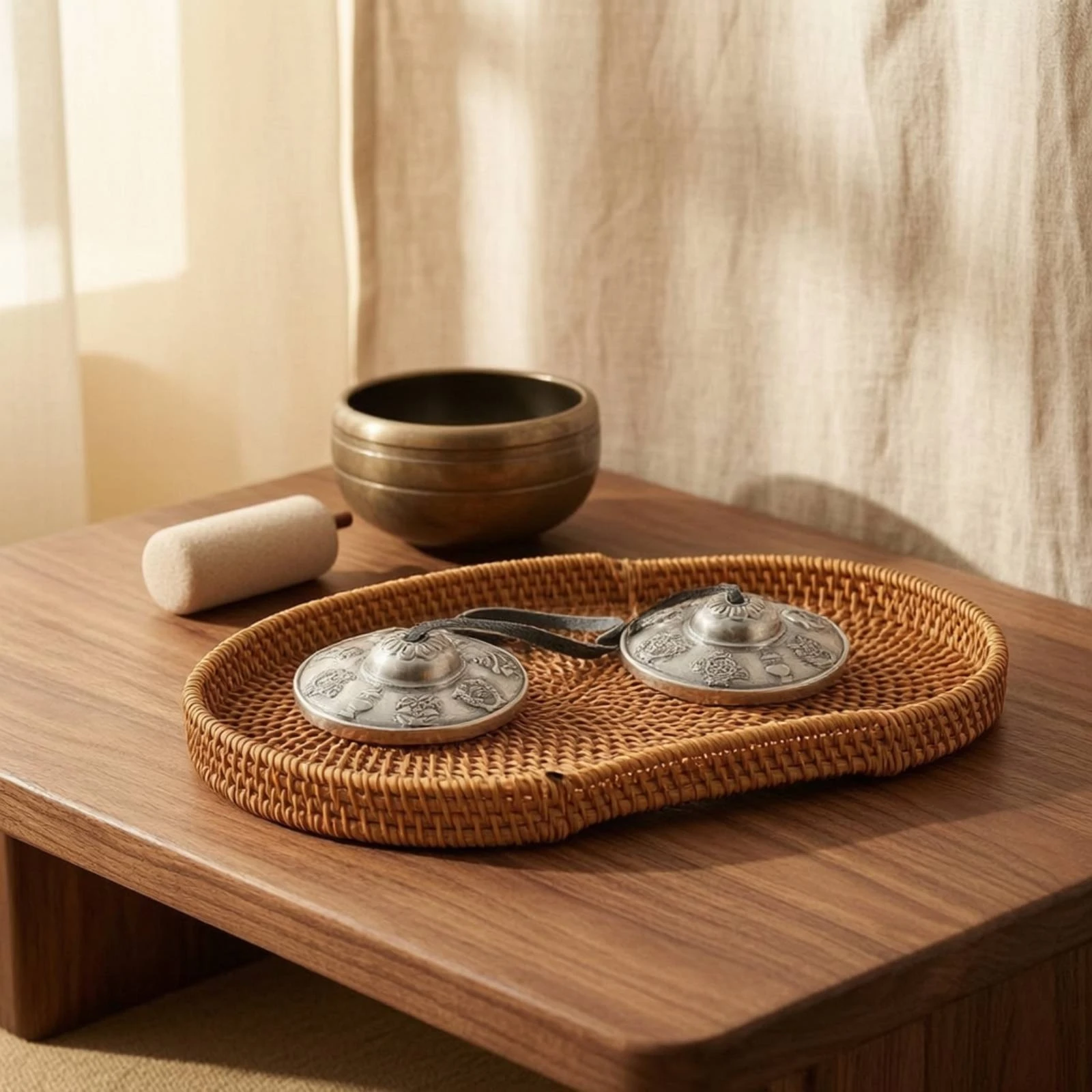 Cymbals with Strap Portable Hand Cymbals Percussion Bright Long-Lasting for Practitioners, Meditation, Meditative Practice