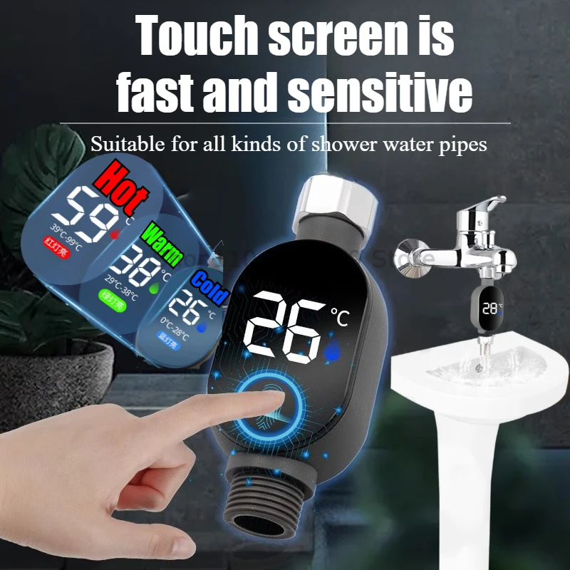ميزان حرارة دش مائي منزلي مع شاشة LED 0 ℃ ~99 ℃   قياس درجة حرارة الماء الدقيق للحمام الذكي المقاوم للماء