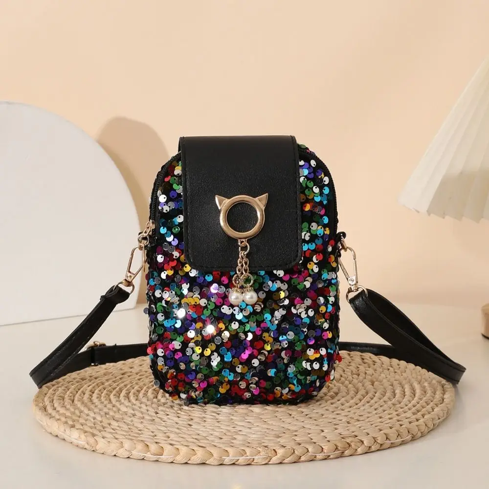 Women Sparkly Sequin Crossbody Bag Lightweight Mini Phone Purse Chic Shoulder Travel Pouch For Going Out Party