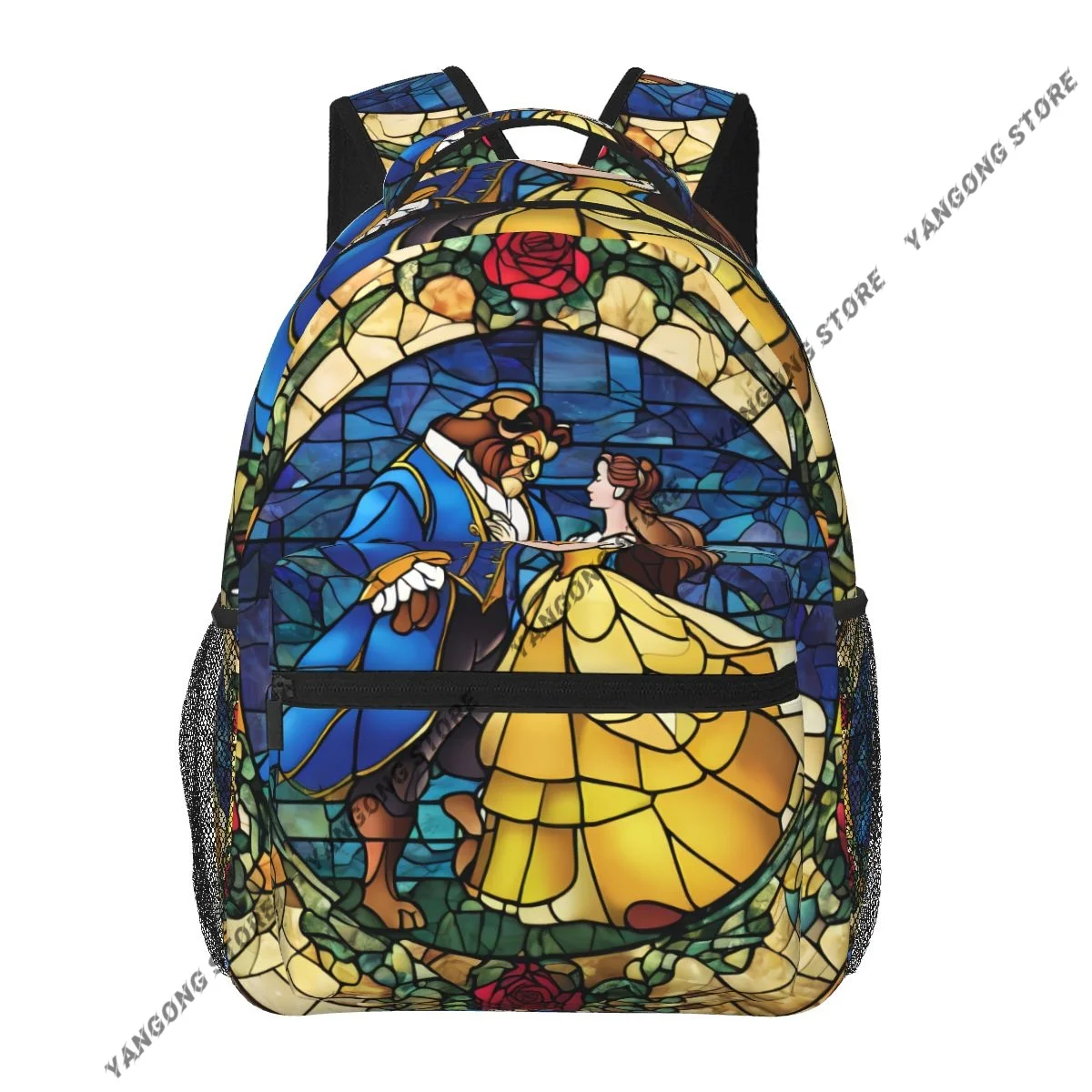 

Beauty And Beast Fairytale Glass Print Backpack School Bags Casual for Teenager Girls Shoulder Bag Travel Bags