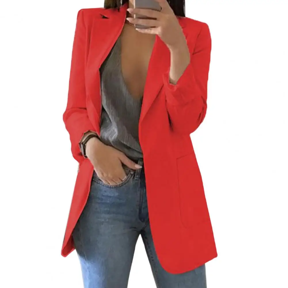 Women Solid Color Long Sleeve Big Pockets Blazer Suit Office Lady Lapel Open Stitch Cardigan Blazer Jackets ensembles de blazers