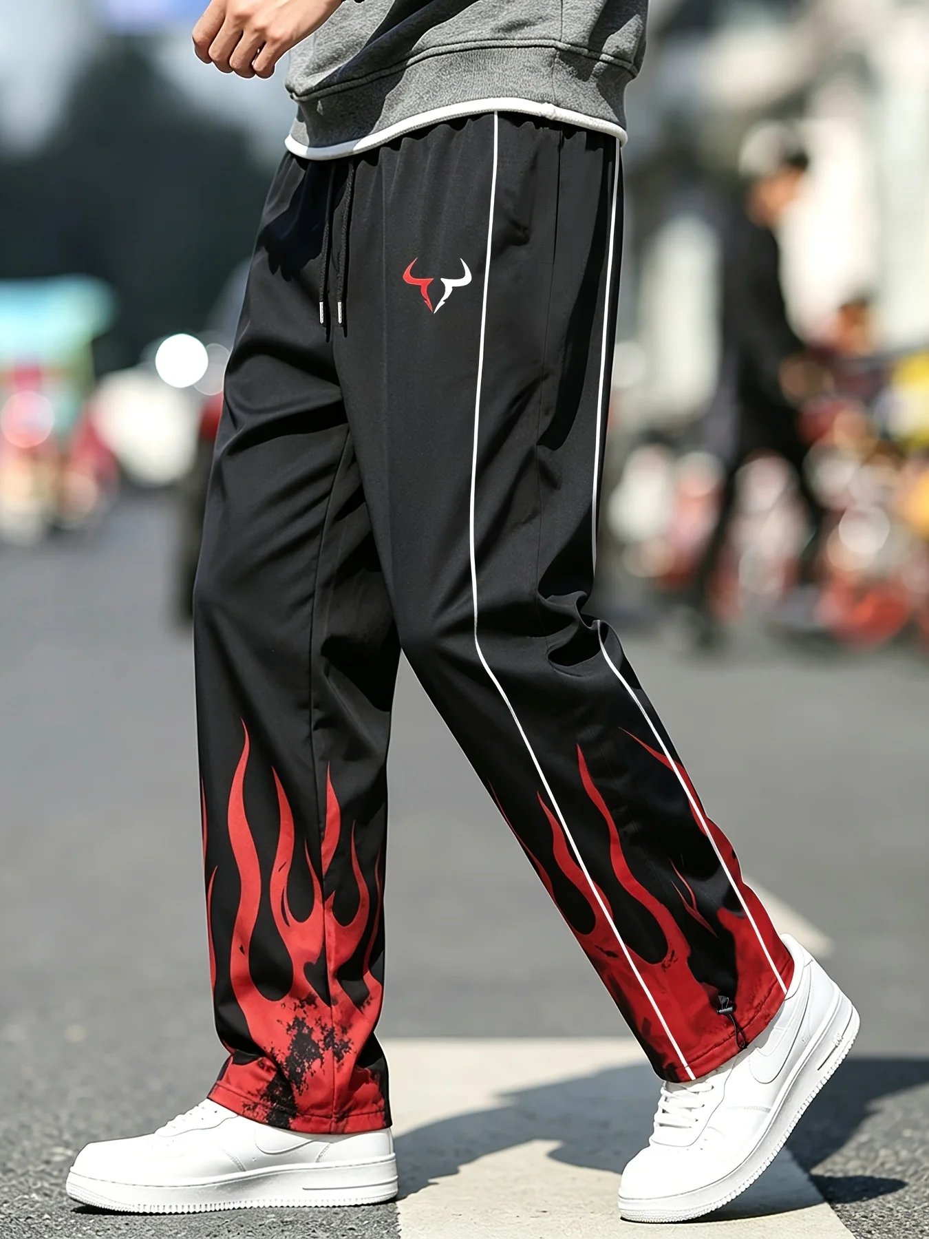 Herren-Freizeithose mit geradem Bein, gestreift, Y2K-Retro-Stil, leichte Jogginghose, lockere Trainingshose zum Wandern und Tanzen – Detail 3