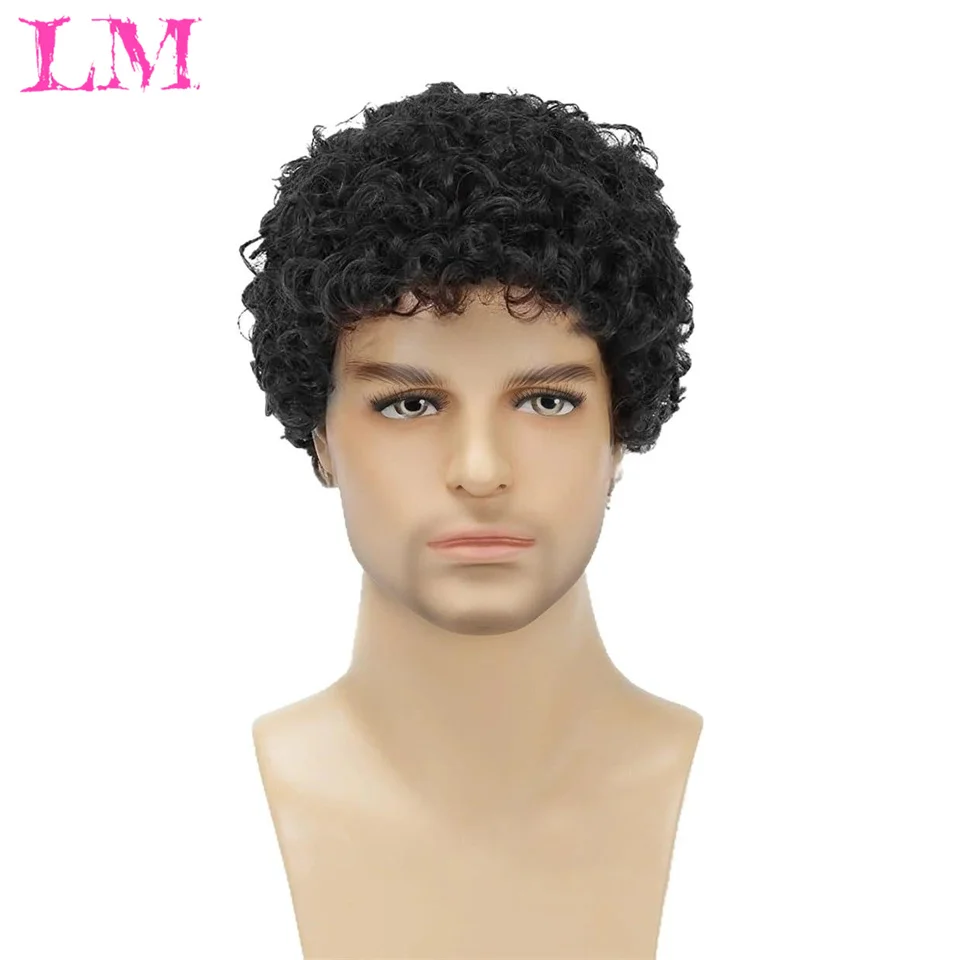 LM Short Straight Wig Black Fashion for Male Women Boy Cosplay Costume Heat Resistant Fiber Synthetic Wigs Hair Wigs for Man Dai