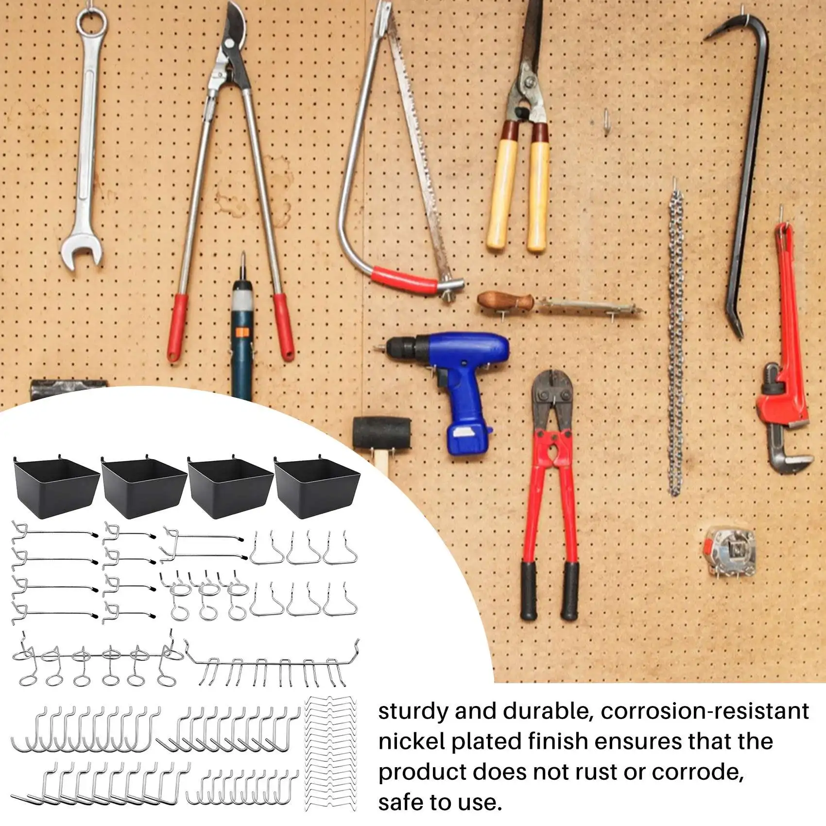 A84X-80 Piece Pegboard Hooks Assortment With Pegboard Bins, Peg Locks, For Organizing Various Tools For Kitchen Craft Room