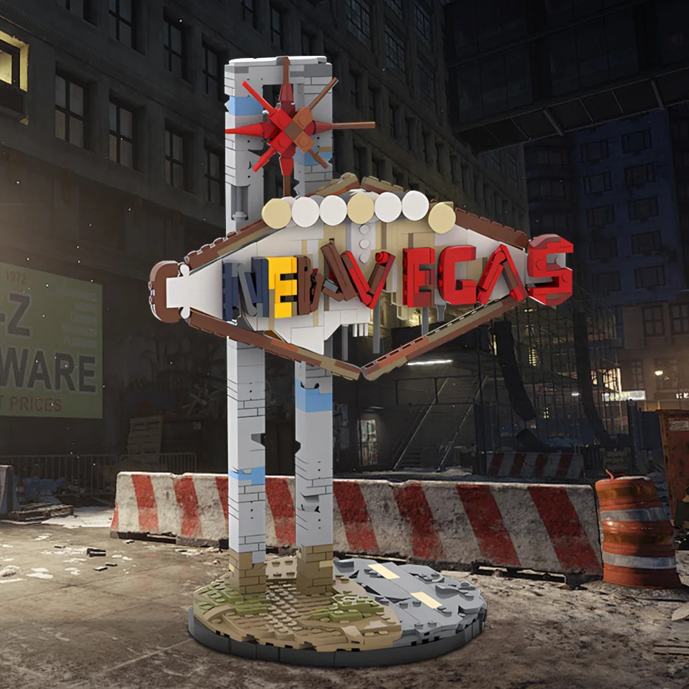 Gobricks MOC Street View New Vegass Sign Building Blocks Model Game Signage New Vegass Bricks diy Assembled Toy Children Gift