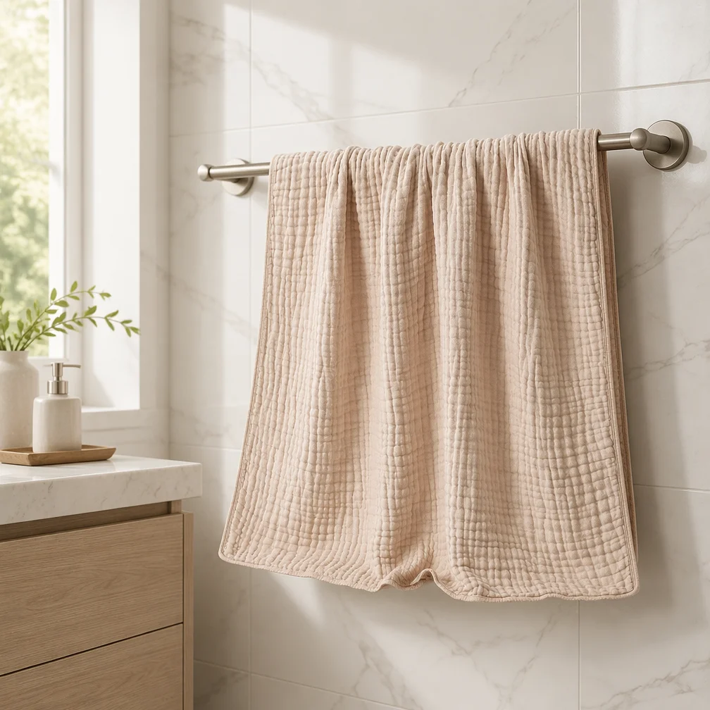 1pc Pure Cotton Bath Towel 6 Layer Gauze Soft Breathable Absorbent Swimming Beach Bathroom Towel Adult Kids Wrap Blanket Khaki