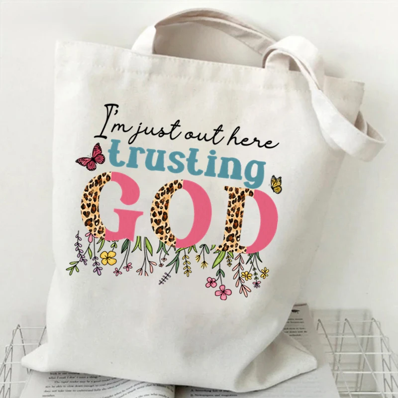 Regalo de cristianos, bolso de lona, monederos y bolsos con estampado de letras de flores silvestres, bolsas de compras de fe cristiana religiosa divertida