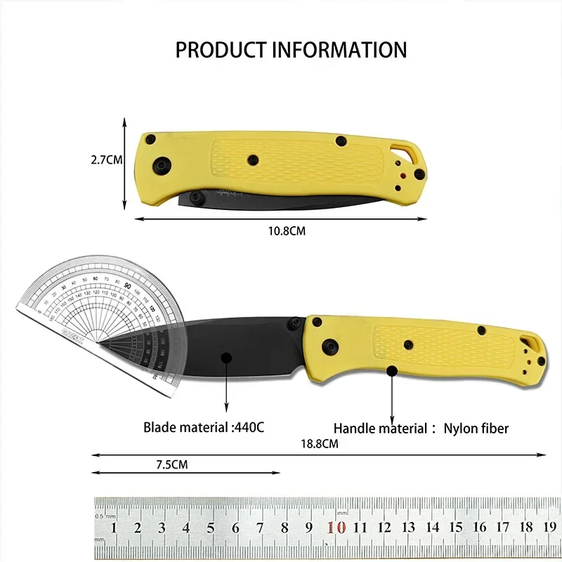 BM 535 Bugout yellow nylon fiberglass handle folding knife Outdoor camping portable cutting knife fruit knife EDC tool