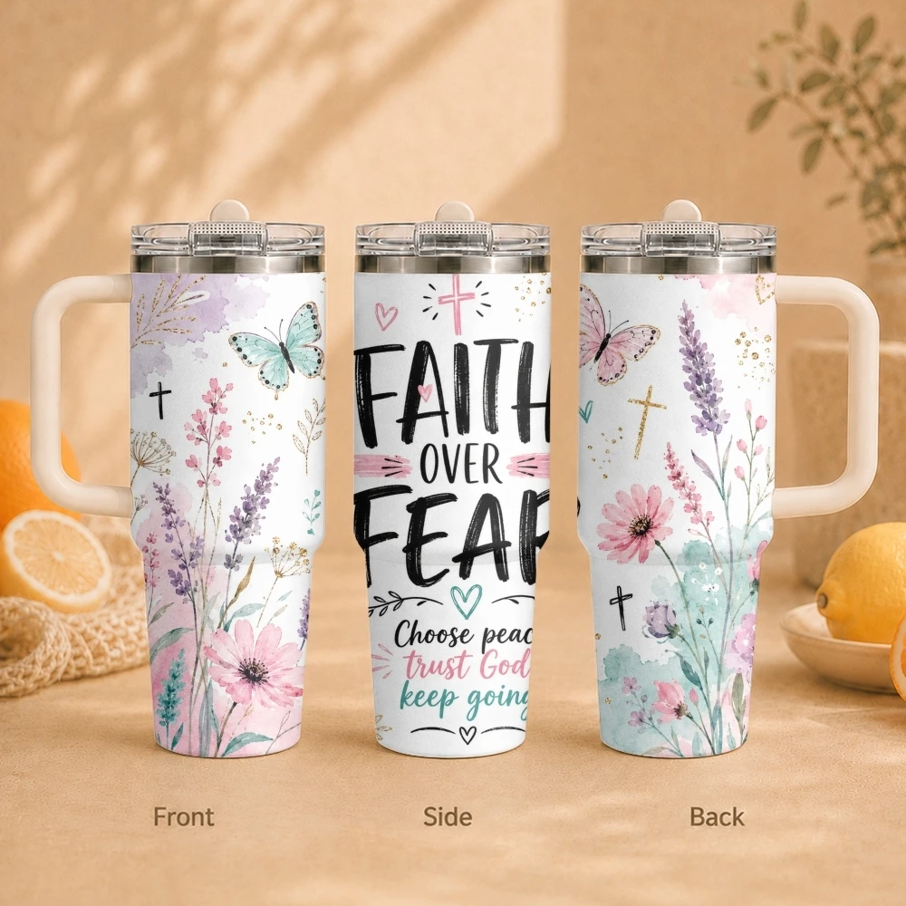 Christ's Prayer Text Vacuum Flasks 40oz Vacuum Insulated Travel Mug with Straw & Handle | Stainless Steel Leakproof Tumbler