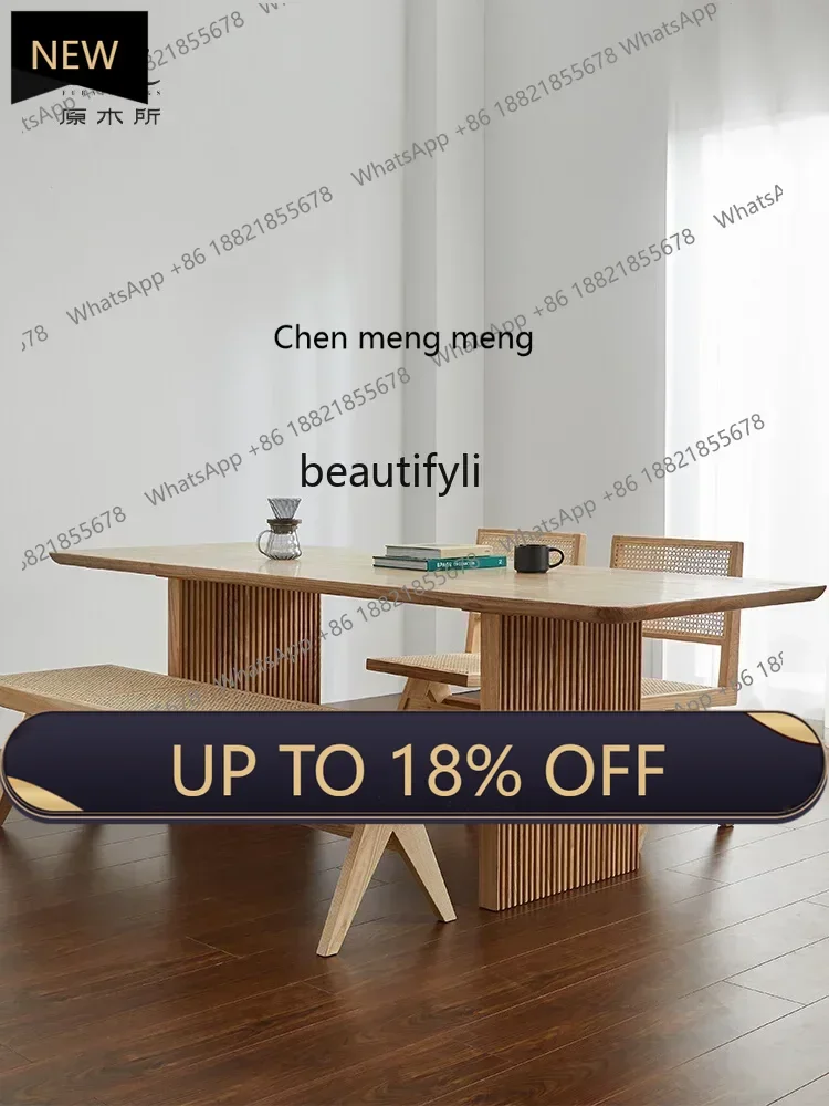 

P178 new Japanese-Style Solid Wood Dining Table Rectangular Long Table Whole Board Desk White Wax Wood Log Large Board Table