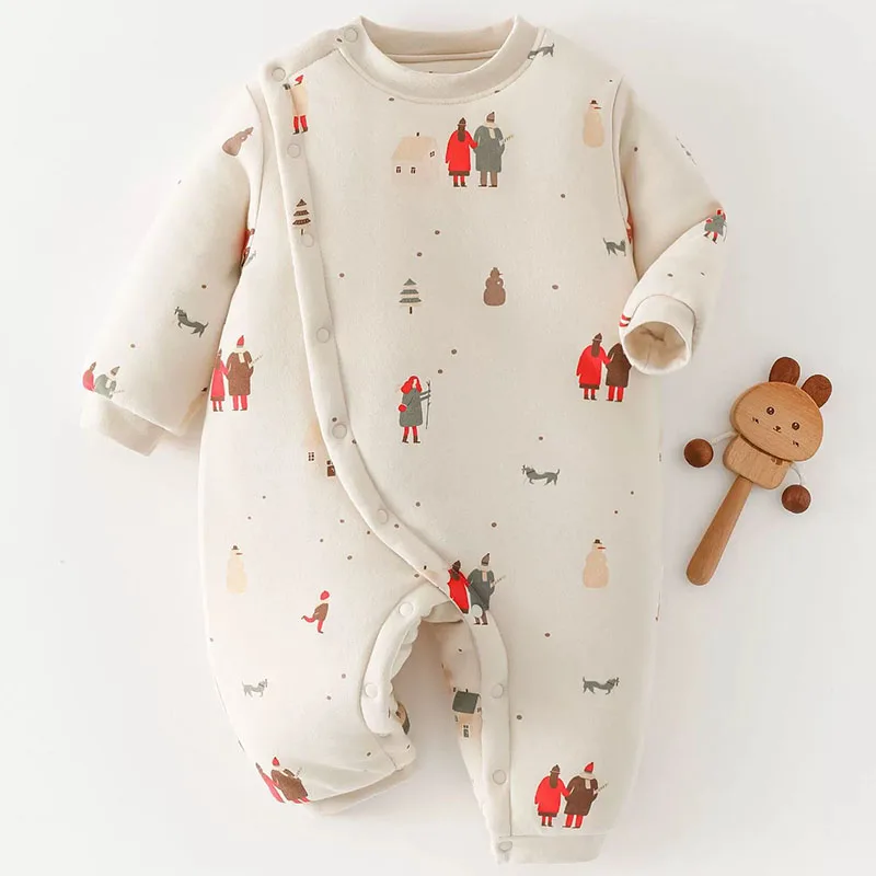 Fall Winter Newborn Girls Clothes Korean Cartoon Cute Print Long Sleeve Warm Thick Jumpsuits Baby Stuff Toddler Boy Outfits B182