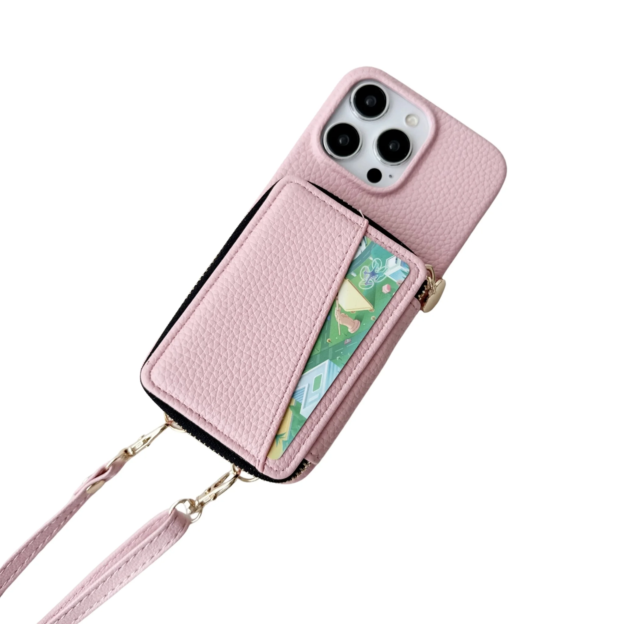 Zipper Crossbody Cards Bag Leather Wallet Case For iPhone 15 Pro Max 13 14 Plus 12 11 7 8 SE 2022 Lanyard Pocket Purse Cover