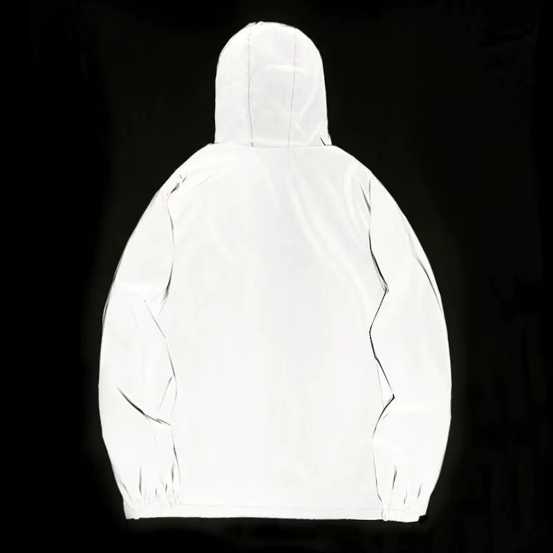 New night reflective jacket Double layer fabric windbreaker hooded jacket for men Hip-hop fashion waterproof zipper jacket