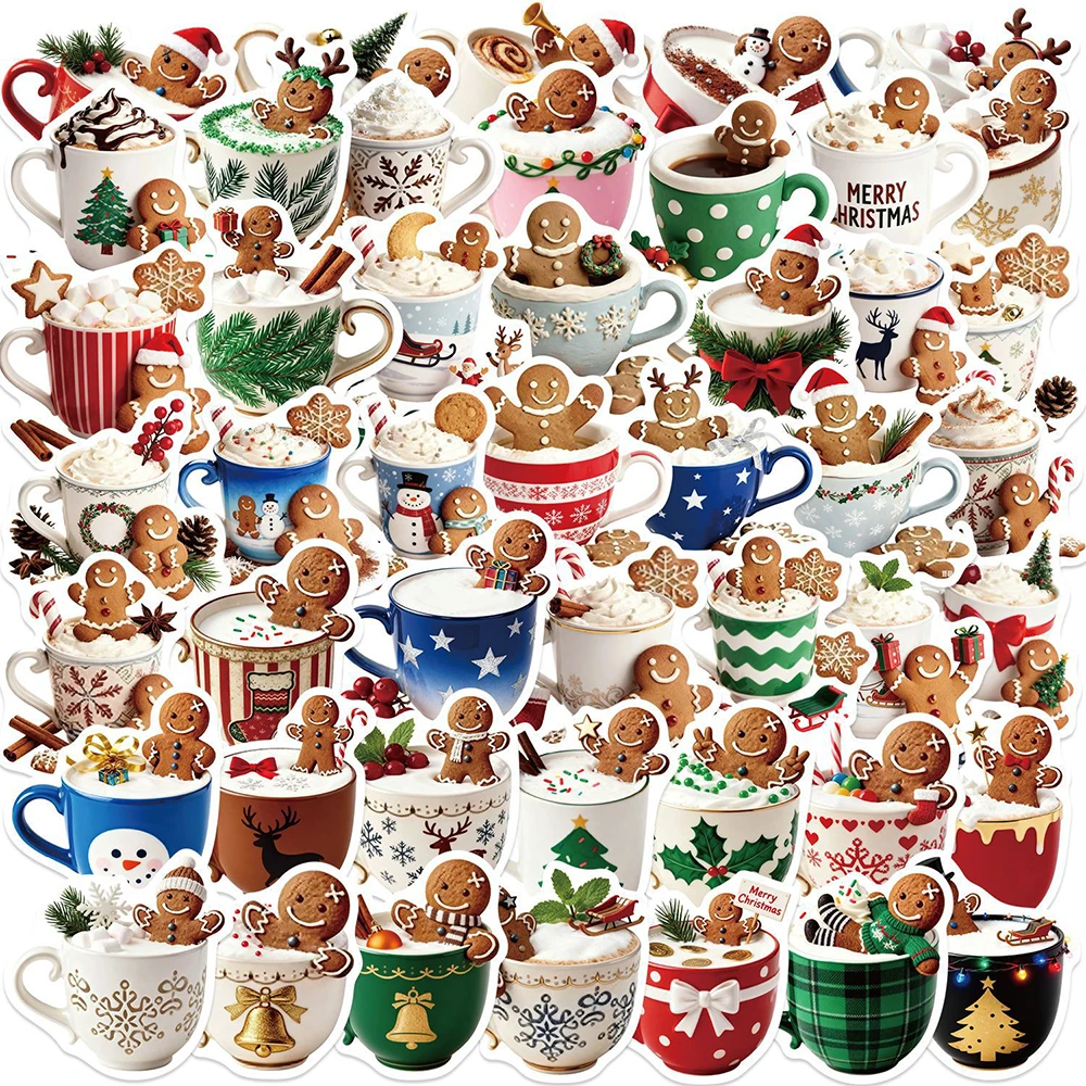 

10/30/50pcs Vintage Creative Christmas Coffee Stickers Cartoon Gingerbread Man Sticker Luggage Laptop Phone Funny Graffiti Decal