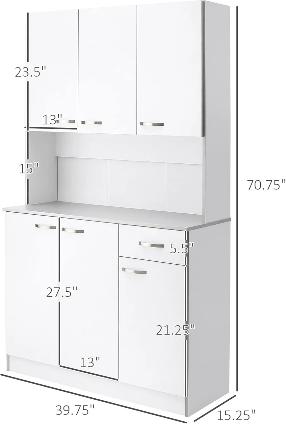 HOMCOM 71 inch vrijstaand buffet met hok, keukenopbergkasten, voorraadkast met 6 deuren, 3 verstelbare planken en lade voor